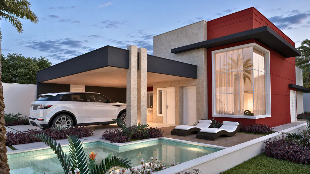 Projeto de casa térrea com 3 suítes, piscina e banheiro externo – Casa São Paulo
